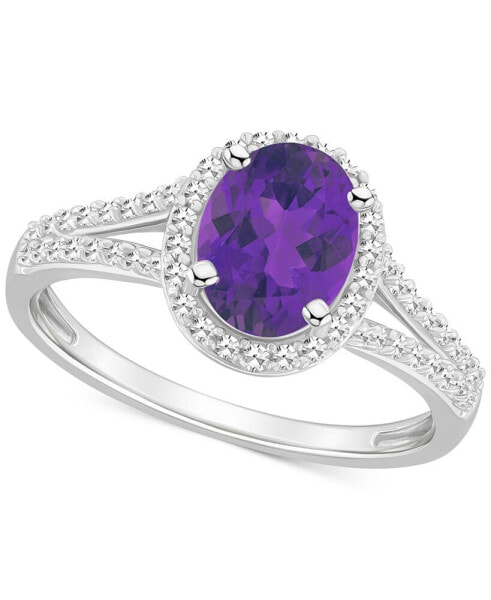 Кольцо Macy's Amethyst & Diamond Oval Halo Split Shank