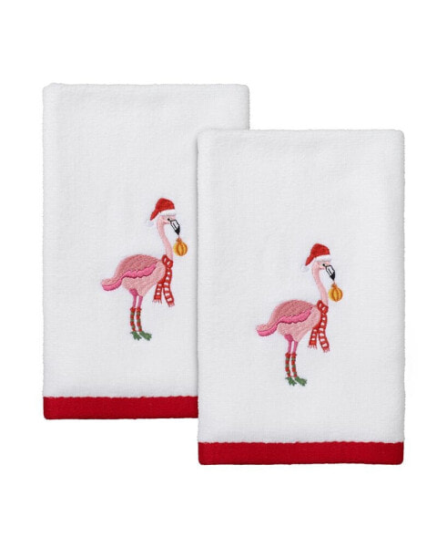 Flamingo Jingle Holiday Cotton Hand Towel, 16" x 30"