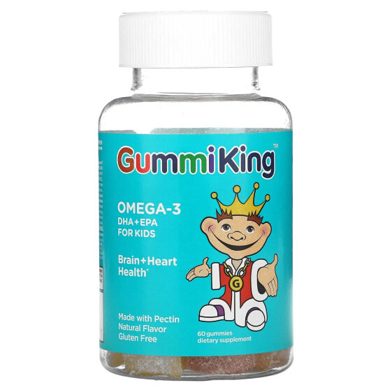 Витаминный комплекс GummiKing Omega-3 DHA + EPA для детей, с клубникой, апельсином и лимоном, 60 жевательных конфет