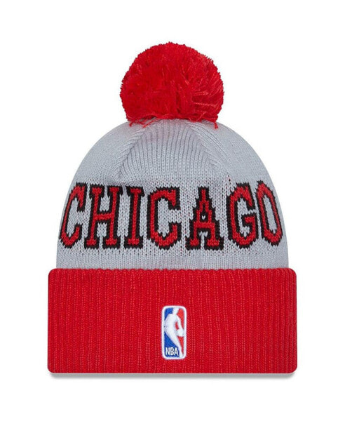 Men's Red, Gray Chicago Bulls Tip-Off Two-Tone Cuffed Knit Hat with Pom