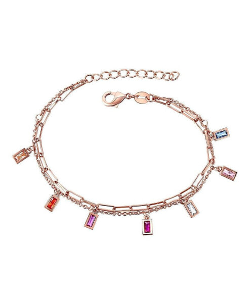 Children's 18k Rose Gold Plated with Rainbow Multi-Color Cubic Zirconia Adjustable Birthstone Charm Bracelet