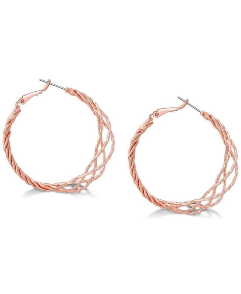 Rose Gold-Tone 1 1/2" Twisted Lattice Medium Hoop Earrings