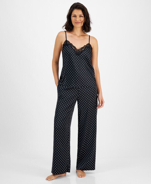 Women's Lace-Trim Dotted Tank Top & Pajama Pants Set, Created for Macy's