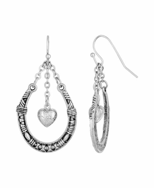 Серьги 2028 Pewter Horseshoe with Hanging Heart