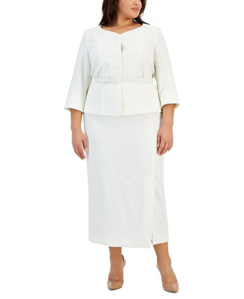 Костюм классический Le Suit жакет с поясом и юбка-колонна из текстурированной ткани размер плюс