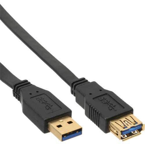 InLine USB 2.0 Flat Cable Type A male / female gold plated black 2m