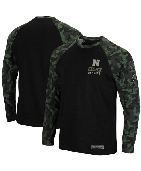 Men's Black Nebraska Huskers OHT Military-Inspired Appreciation Camo Raglan Long Sleeve T-shirt