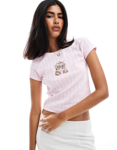 Miss Selfridge bunny pointelle tee