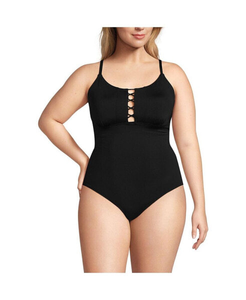 Plus Size Chlorine Resistant Lace Up One Piece Swimsuit