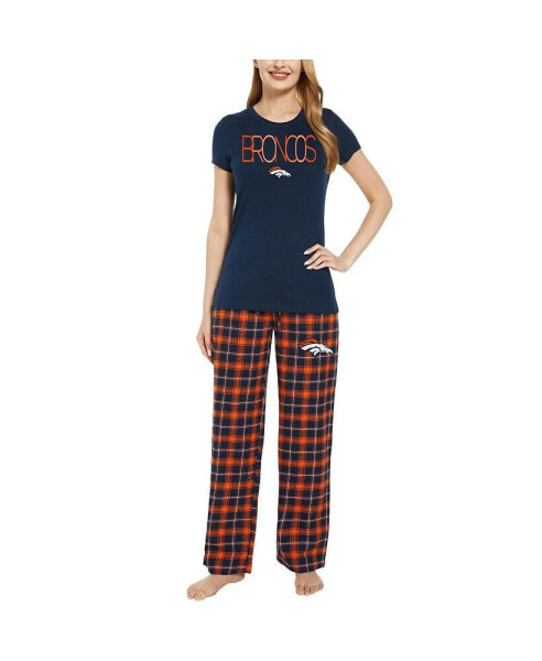 Women's Navy, Orange Denver Broncos Arctic T-shirt and Flannel Pants Sleep Set