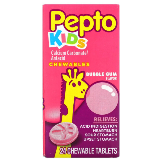 Kids, Pepto Chewables, Bubble Gum, 24 Chewable Tablets