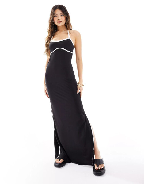 ASOS DESIGN contrast halter maxi dress in black