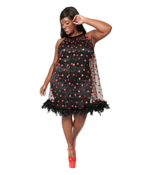 Plus Size Black Mesh & Glitter Hearts Organza Dress