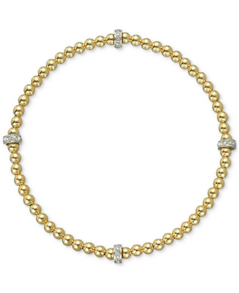 Diamond Accent Rondelle Bead Stretch Bracelet in 14k Two-Tone Gold