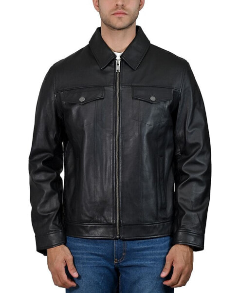 Men's Modern Leather Trucker Jacket