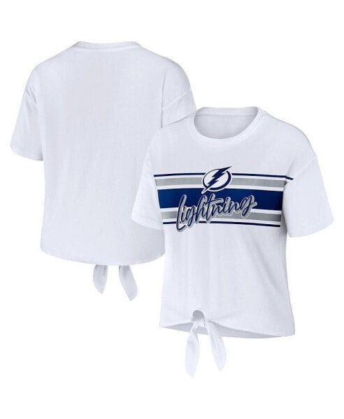 Women's White Tampa Bay Lightning Front Knot T-shirt
