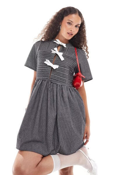 Ghospell bow detail shirt mini dress in mono