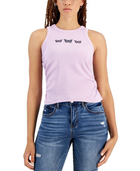Juniors' Embroidered Ruched Tank Top