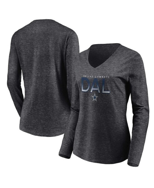 Women's Heather Charcoal Dallas Cowboys Component Long Sleeve V-Neck T-shirt