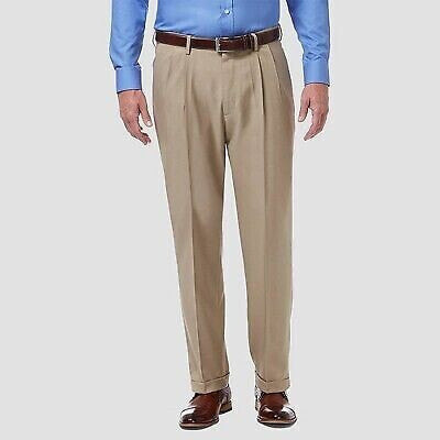 Haggar Men's Premium Comfort 4-Way Stretch Classic Pleated Dress Pants - Medium