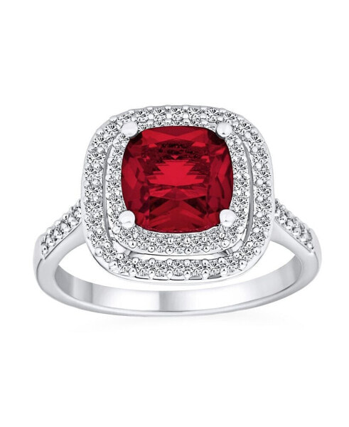 Large Fashion Solitaire AAA Cubic Zirconia Pave CZ Cushion Cut Simulated Ruby Red Cocktail Statement Ring For Women