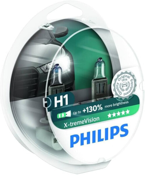 Philips 12258-XVS2 H1 X-Treme Vision 100% Car Headlight Bulbs (Pair)