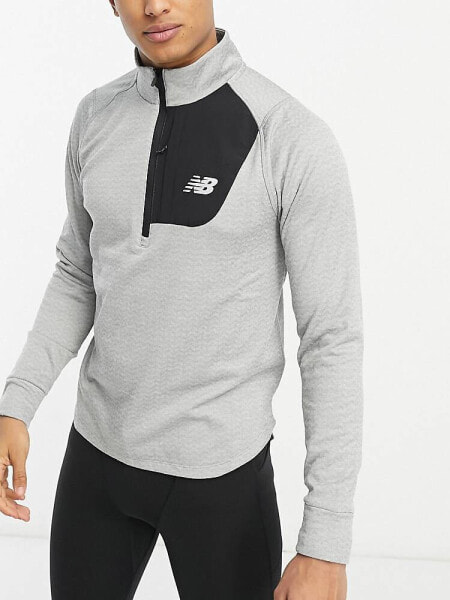 New Balance NB Heat Grid long sleeve half zip top in grey