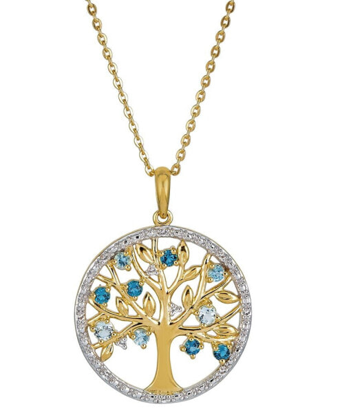 Macy's blue Topaz (1/2 ct. t.w.) & White Topaz (1/20 ct. t.w.) Tree of Life 18" Pendant Necklace in 14k Gold-Plated Sterling Silver (Also available in Amethyst)