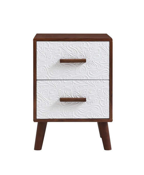 Embossed Square End Table with 2 Drawers - White