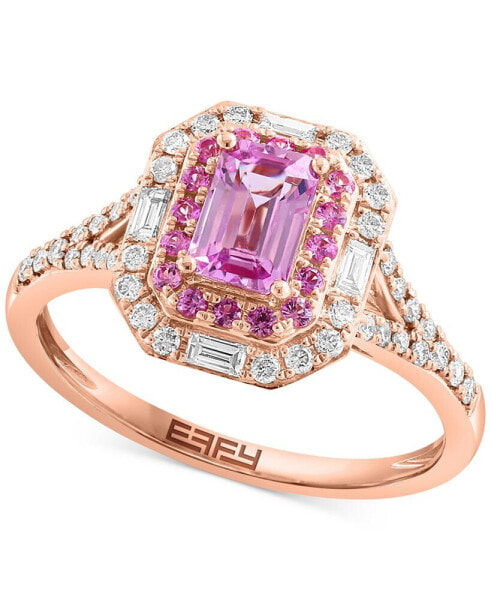 EFFY® Pink Sapphire (5/8 ct. t.w) & Diamond (1/3 ct. t.w) Halo Ring in 14k Rose Gold