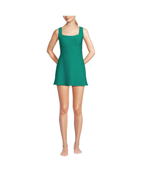 Women's Texture Square Neck Mini Swim Dress