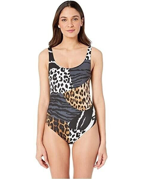 Moschino Women's 189350 One-Piece Patchwork Animal Print Swimsuit Size 1