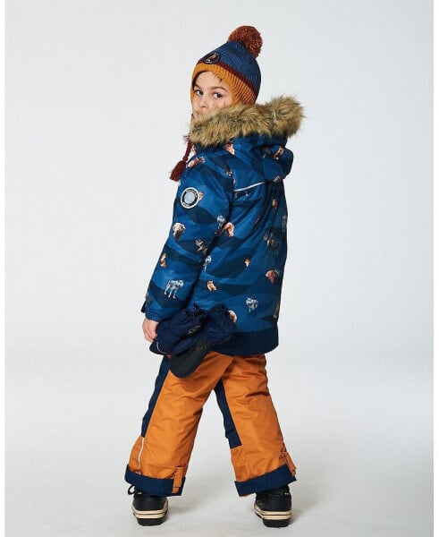 Toddler Boys Two Piece Snowsuit Ochre And Navy Printed Mountains Animals - Toddler|Child