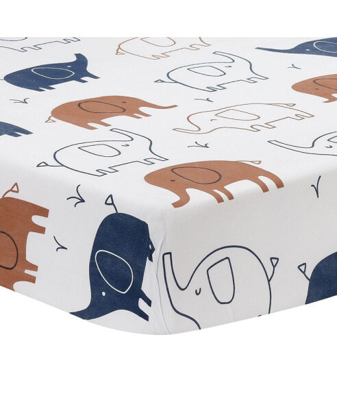 Playful Elephant 100% Cotton White/Blue Baby Fitted Crib Sheet