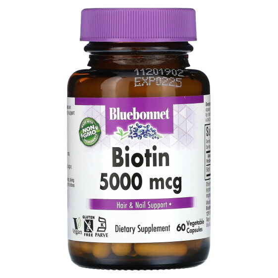 Витамин Биотин Bluebonnet Nutrition 5000 мкг, 60 капсул, овощные
