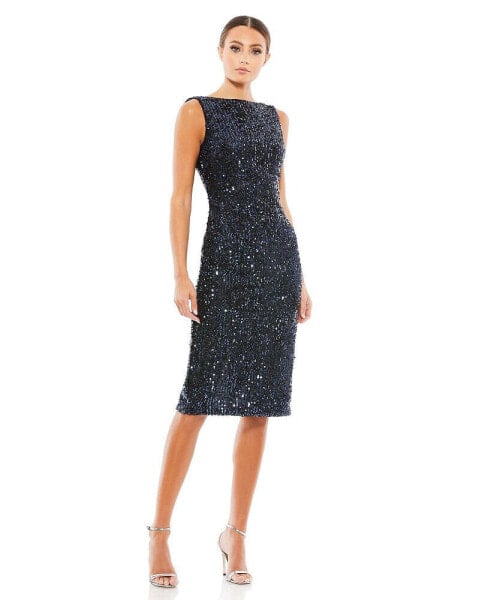 Women's Ieena Draped Back Boat Neck Sequined Cocktail Dress