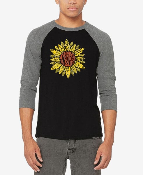 Men's Raglan Baseball 3/4 Sleeve Sunflower Word Art T-shirt