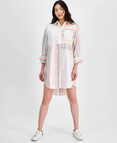 Women's Striped Patchwork Shirtdress