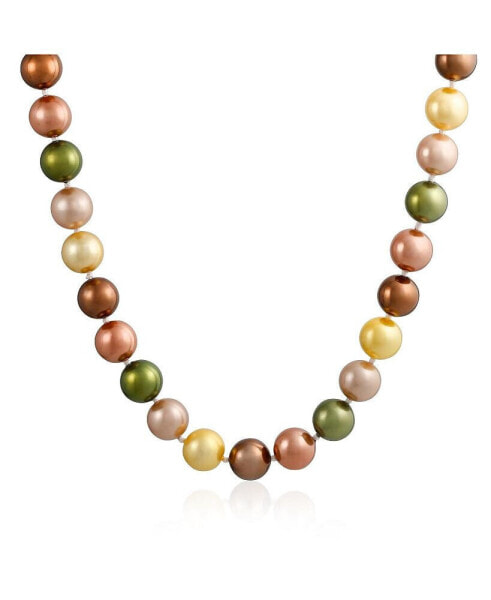 Bling Jewelry classic Smooth Golden Pink Brown Green Multicolor Hand Knotted Simulated Pearl Strand Necklace For Women 10MM 18 Inch