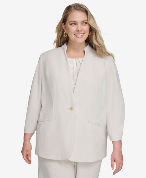 Plus Size One-Button Ruched-Sleeve Jacket