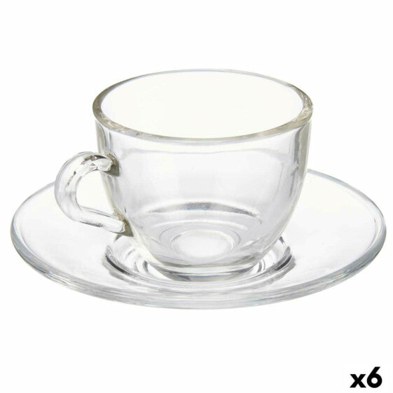 Чашка с тарелкой Прозрачное стекло Vivalto 85 мл (6 штук)
