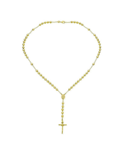 Prayer Rosario Crucifijo Ball Beads Catholic Virgin Mary Rosary Necklace for Women for Teen 18K Gold Plated Brass