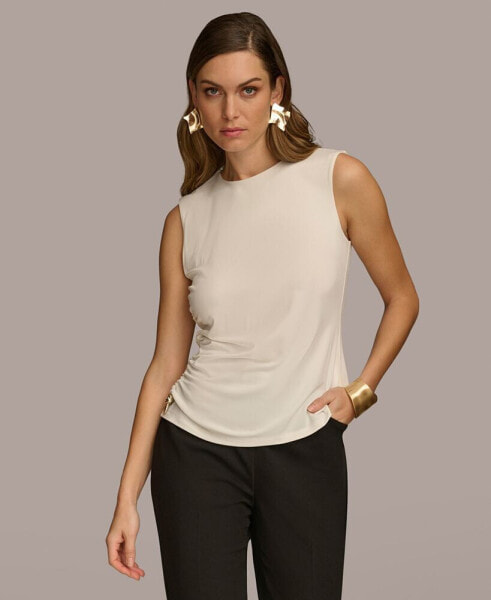 Women's Side-Cinched Sleeveless Crewneck Top