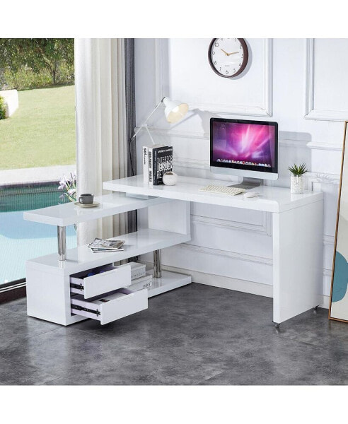 Eco-Friendly Corner Desk and Bookshelf Set