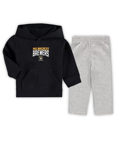 Toddler Boys Navy, Heathered Gray Milwaukee Brewers Fan Flare Fleece Hoodie and Pants Set