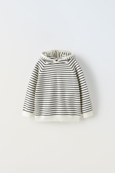Striped knit hooded sweater