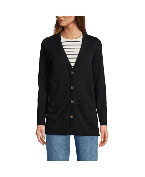 Women's Fine Gauge Cotton Cardigan with Tipping Sweater