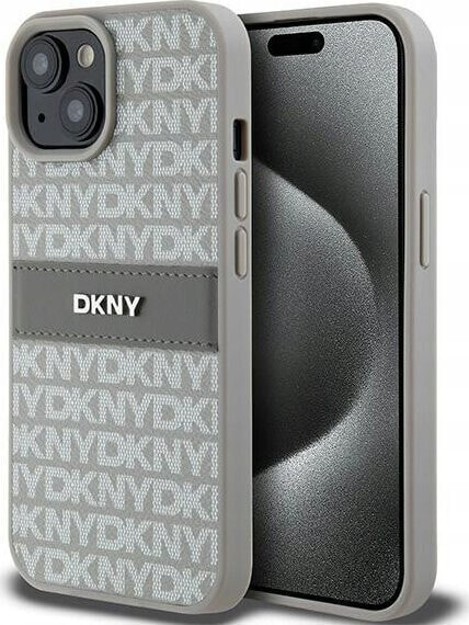 DKNY DKNY DKHCP15SPRTHSLE iPhone 15 / 14 / 13 6.1" beżowy/beige hardcase Leather Mono Stripe & Metal Logo