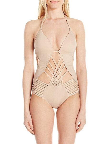 Kenneth Cole New York Women's Strappy Cut Out Halter One Piece Swimsuit Sz M