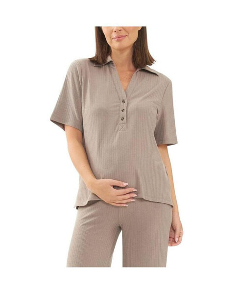 Alice Rib Nursing Polo Top Taupe